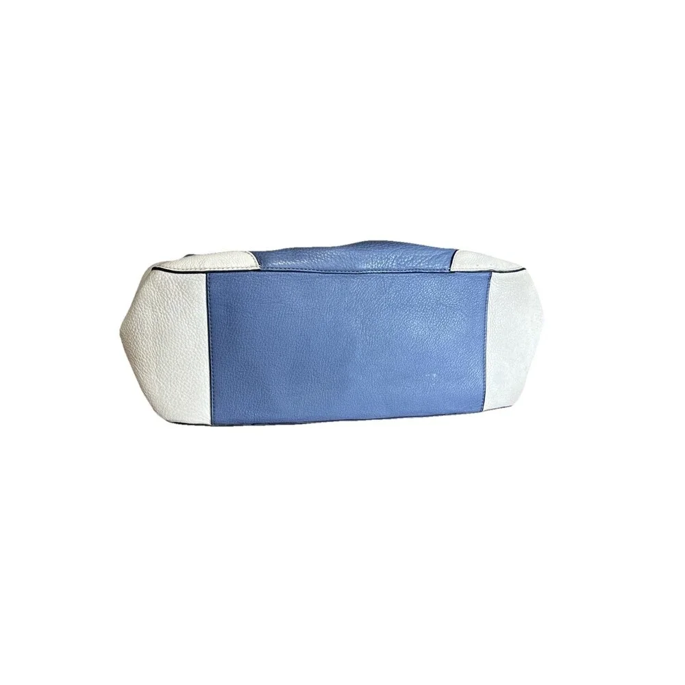 Tory Burch Frances Colorblock Satchel Pebbled Leather Handbag Comet Blue/White